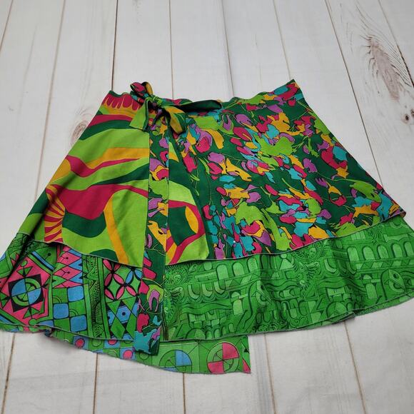 Earthbound Trading Co 100% silk wrap skirt colorful boho floral green - Picture 1 of 8